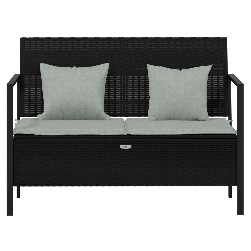 Gartenbank 2-Sitzer mit Kissen Schwarz Poly Rattan - Pazzar.ch