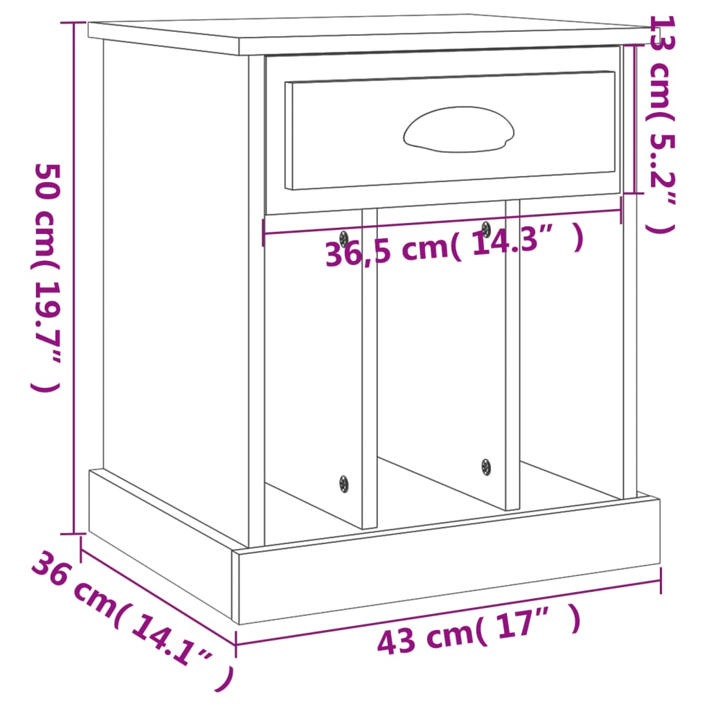 Nachttische 2 Stk. Braun Eichen-Optik 43x36x50 cm - Pazzar.ch