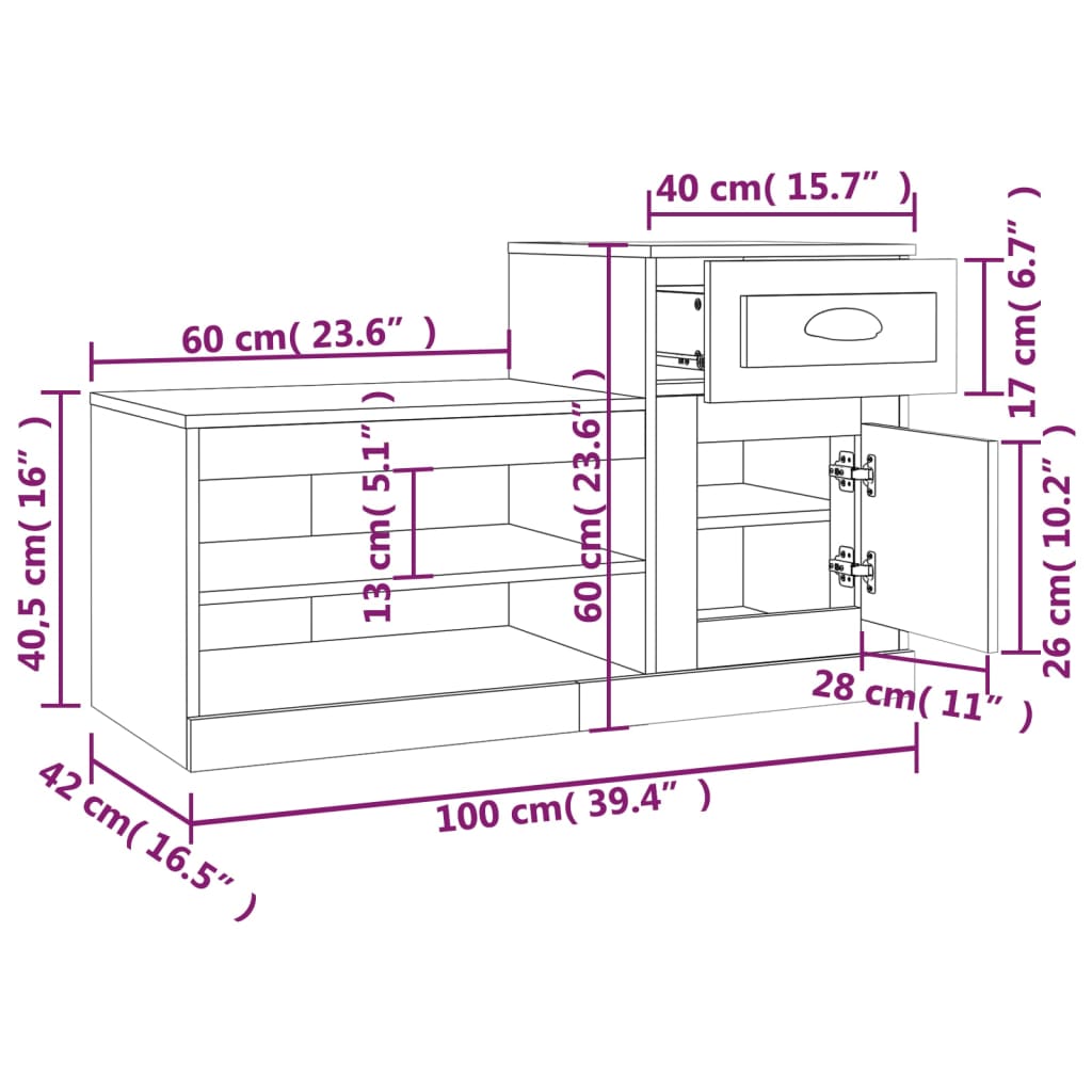 Schuhschrank Räuchereiche 100x42x60 cm Holzwerkstoff - Pazzar.ch