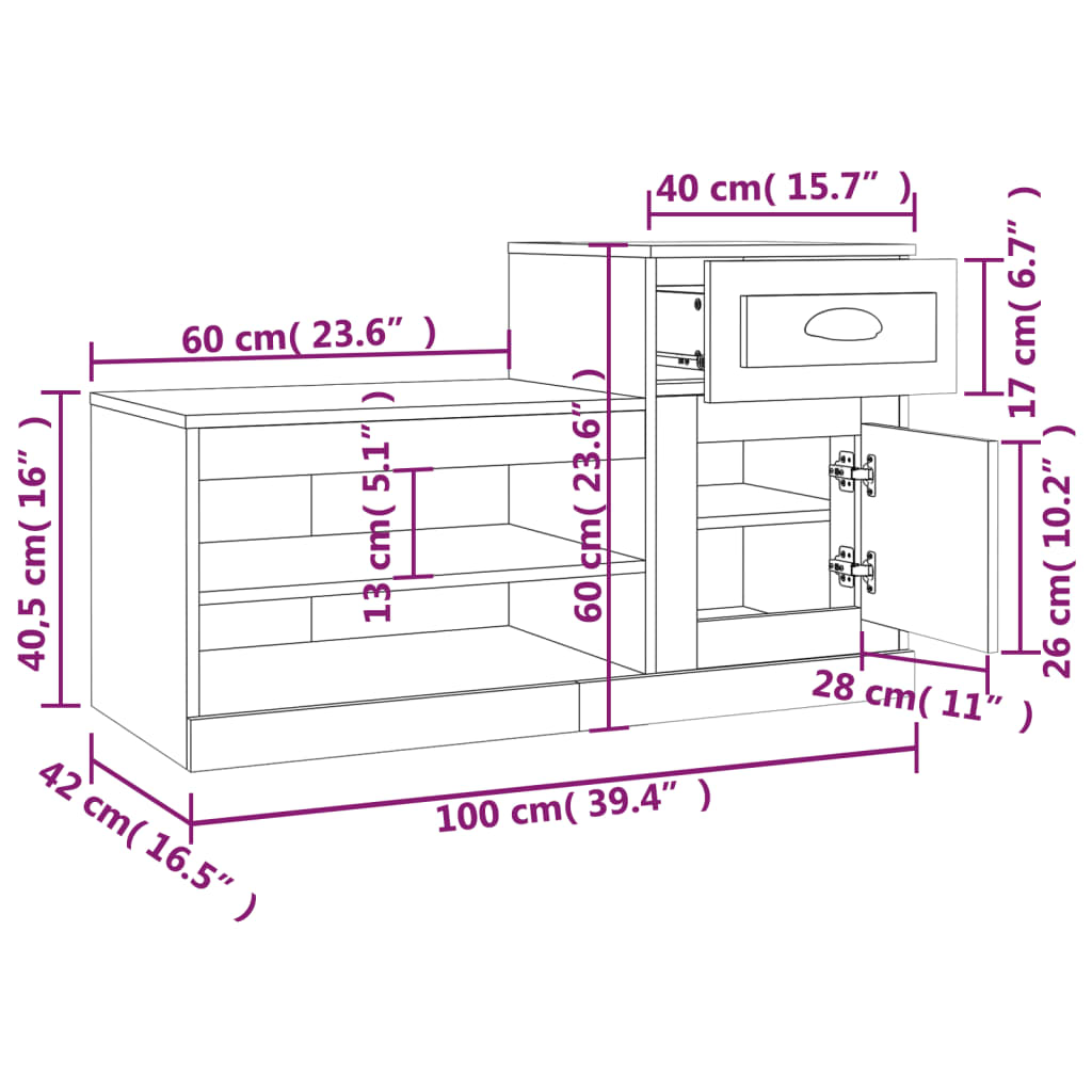 Schuhschrank Grau Sonoma 100x42x60 cm Holzwerkstoff