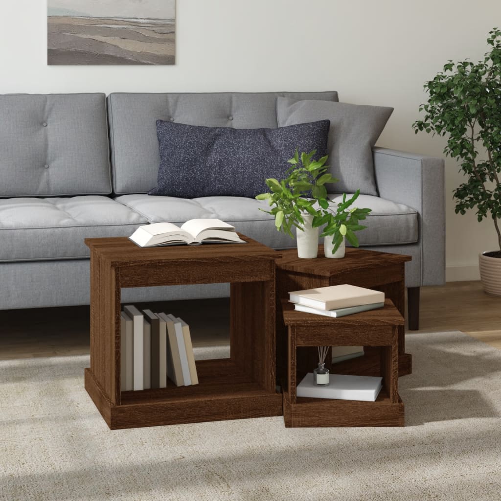 Couchtische 3 Stk. Braun Eichen-Optik Holzwerkstoff - Pazzar.ch