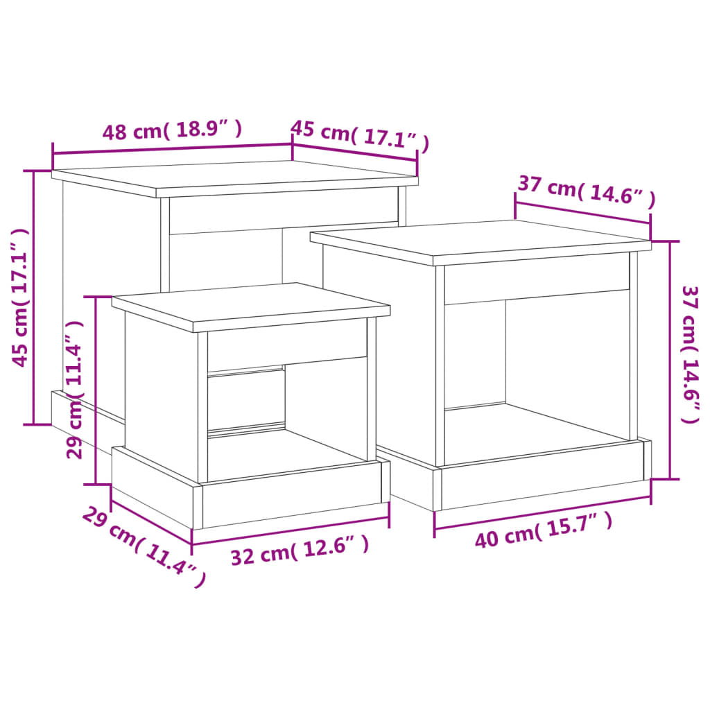 Couchtische 3 Stk. Braun Eichen-Optik Holzwerkstoff - Pazzar.ch