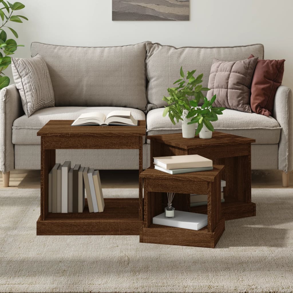 Couchtische 3 Stk. Braun Eichen-Optik Holzwerkstoff - Pazzar.ch
