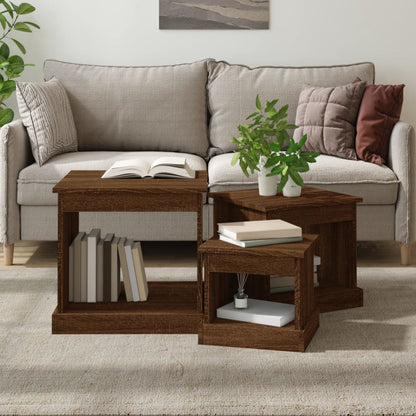 Couchtische 3 Stk. Braun Eichen-Optik Holzwerkstoff - Pazzar.ch
