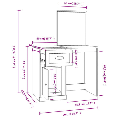 Schminktisch mit Spiegel Grau Sonoma 90x50x132,5 cm - Pazzar.ch