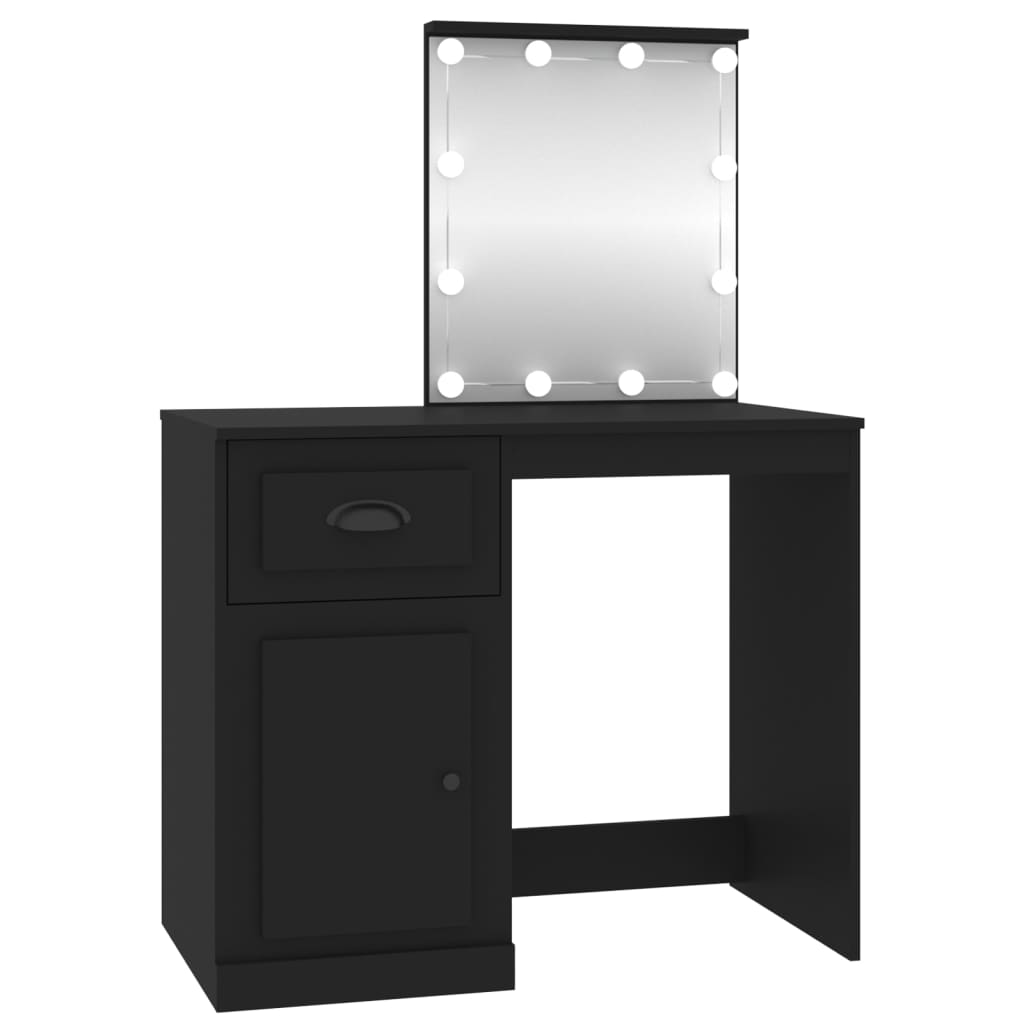 Schminktisch mit LED Schwarz 90x50x132,5 cm Holzwerkstoff - Pazzar.ch