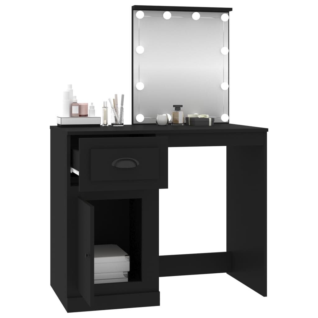 Schminktisch mit LED Schwarz 90x50x132,5 cm Holzwerkstoff - Pazzar.ch