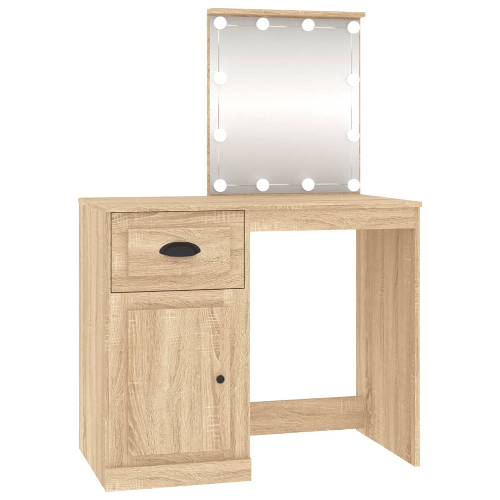 Schminktisch mit LEDs Sonoma-Eiche 90x50x132,5 cm Holzwerkstoff - Pazzar.ch