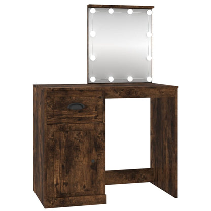 Schminktisch mit LEDs Räuchereiche 90x50x132,5 cm Holzwerkstoff - Pazzar.ch