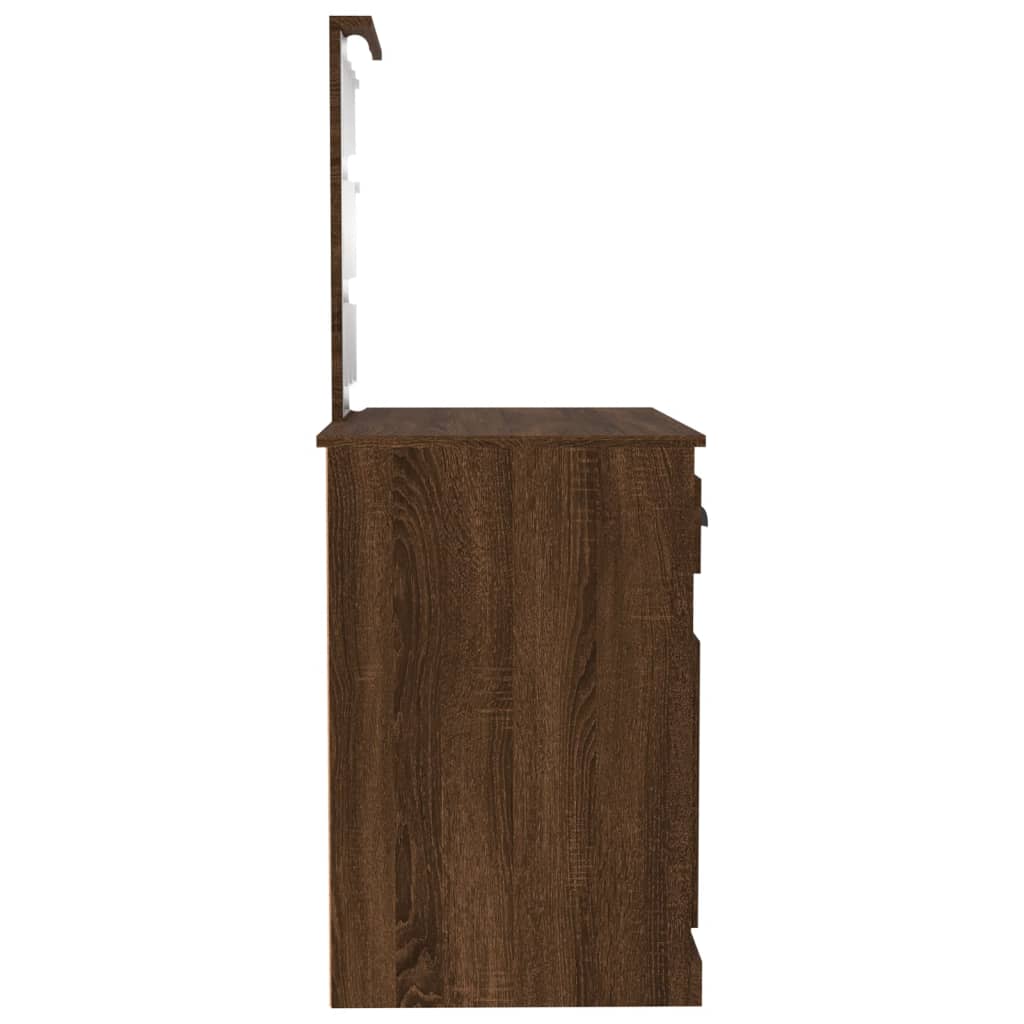 Schminktisch mit LEDs Braun Eiche 90x50x132,5 cm Holzwerkstoff - Pazzar.ch