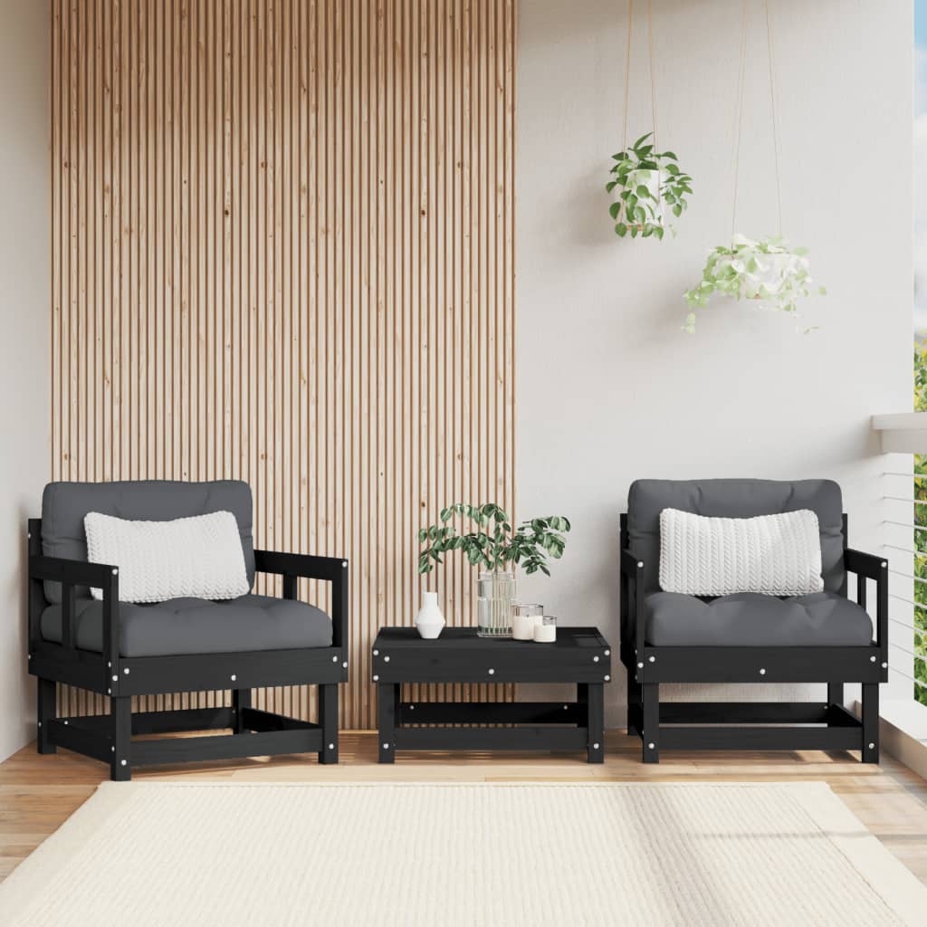 Gartenstühle 2 Stk. Schwarz Massivholz Kiefer - Pazzar.ch