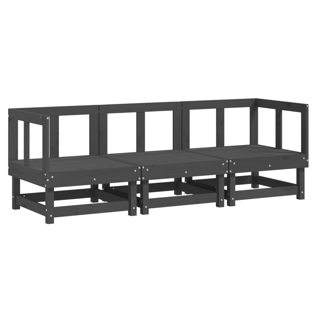 3-tlg. Garten-Lounge-Set Grau Massivholz Kiefer - Pazzar.ch