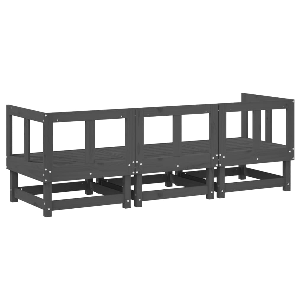 3-tlg. Garten-Lounge-Set Grau Massivholz Kiefer - Pazzar.ch