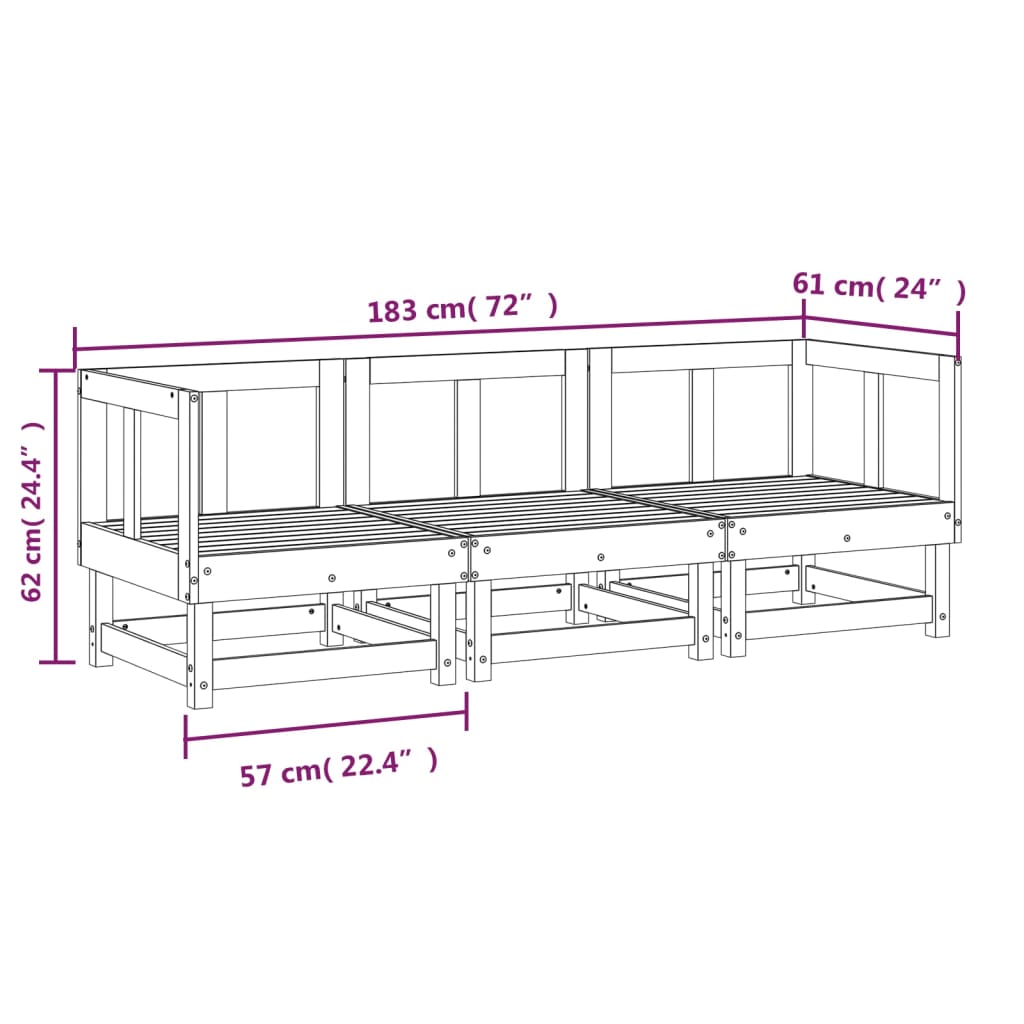 3-tlg. Garten-Lounge-Set Grau Massivholz Kiefer - Pazzar.ch