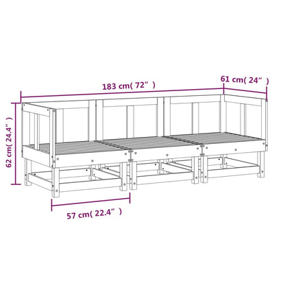 3-tlg. Garten-Lounge-Set Grau Massivholz Kiefer - Pazzar.ch