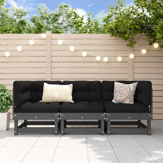 3-tlg. Garten-Lounge-Set Grau Massivholz Kiefer - Pazzar.ch