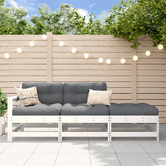 3-tlg. Garten-Lounge-Set Weiß Massivholz Kiefer - Pazzar.ch