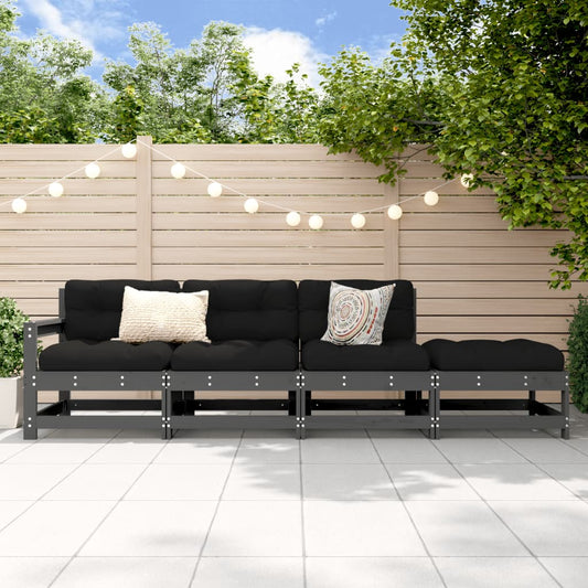 4-tlg. Garten-Lounge-Set Grau Massivholz Kiefer - Pazzar.ch