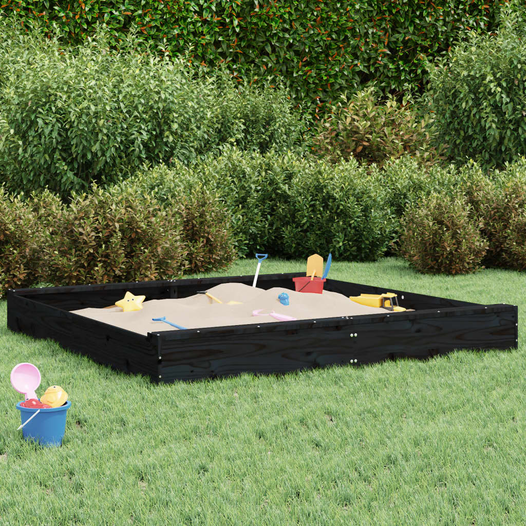 Sandkasten mit Sitzen Schwarz Quadratisch Massivholz Kiefer - Pazzar.ch