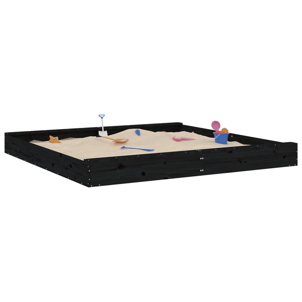 Sandkasten mit Sitzen Schwarz Quadratisch Massivholz Kiefer - Pazzar.ch