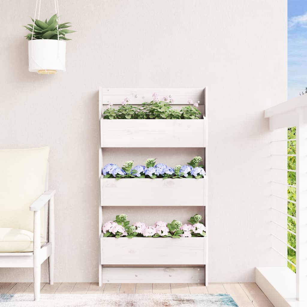 Wand-Pflanzkübel mit 3 Fächern 60x18,5x110 cm Weiß Kiefernholz - Pazzar.ch