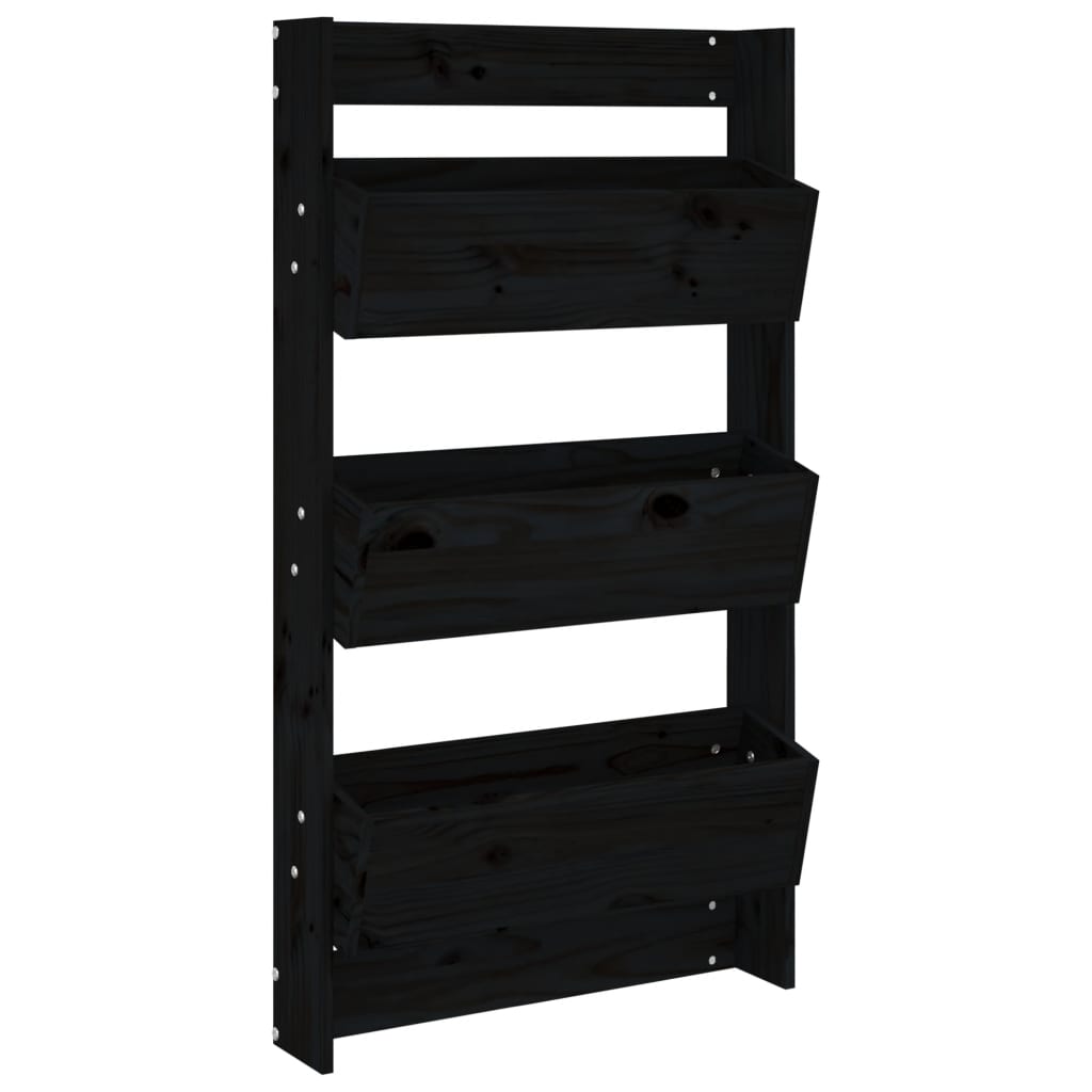 Wand-Pflanzkübel 3 Fächer 60x18,5x110 cm Schwarz Kiefernholz - Pazzar.ch