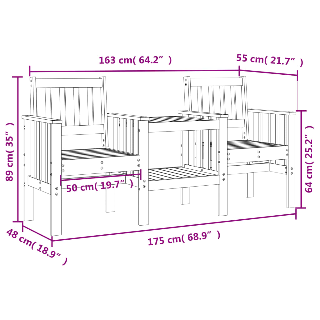 Gartenbank mit Tisch 2-Sitzer Massivholz Kiefer - Pazzar.ch