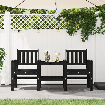 Gartenbank mit Tisch 2-Sitzer Schwarz Massivholz Kiefer - Pazzar.ch