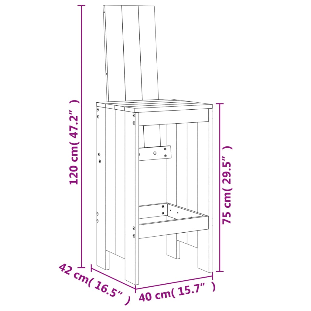 Barhocker 2 Stk. 40x42x120 cm Massivholz Kiefer - Pazzar.ch