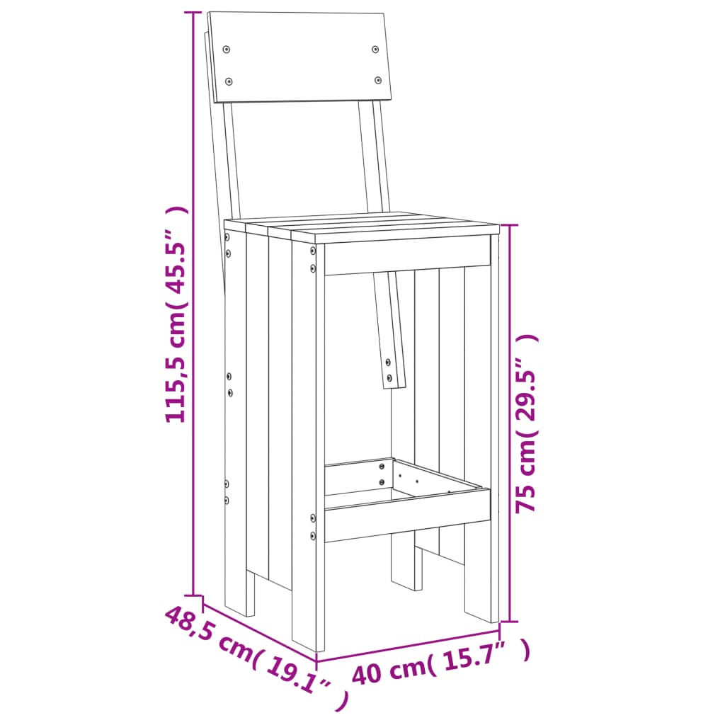 Barhocker 2 Stk. Grau 40x48,5x115,5 cm Massivholz Kiefer - Pazzar.ch