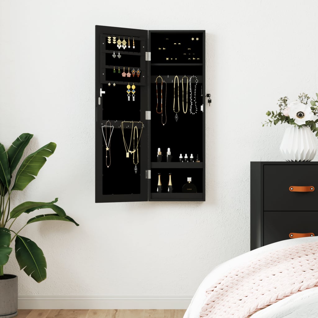 Schmuckschrank mit Spiegel Wandmontage Schwarz 30x8,5x90 cm - Pazzar.ch