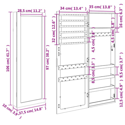 Schmuckschrank mit Spiegel Wandmontage Weiß 37,5x10x106 cm - Pazzar.ch