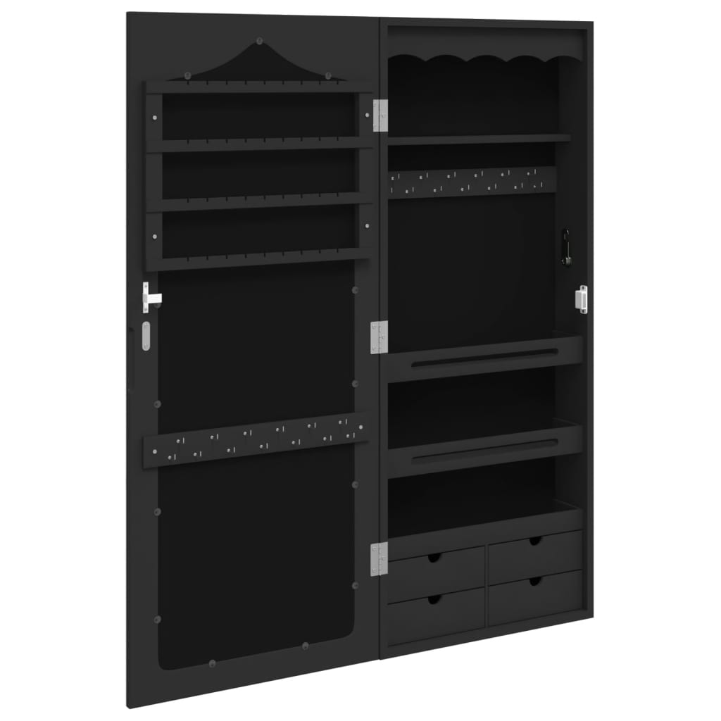 Schmuckschrank mit Spiegel Wandmontage Schwarz 37,5x10x90 cm - Pazzar.ch