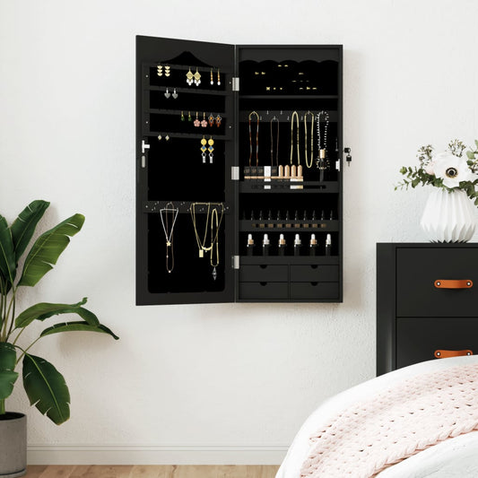 Schmuckschrank mit Spiegel Wandmontage Schwarz 37,5x10x90 cm - Pazzar.ch