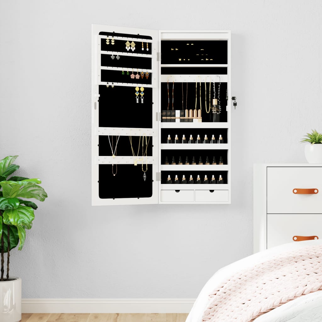 Spiegel-Schmuckschrank mit LED-Beleuchtung Wandmontage Weiß - Pazzar.ch