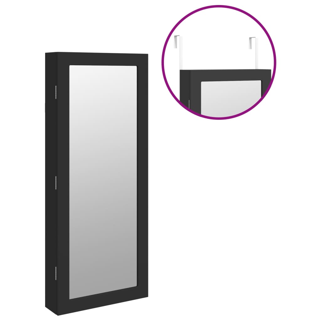 Spiegel-Schmuckschrank mit LED-Beleuchtung Wandmontage Schwarz - Pazzar.ch