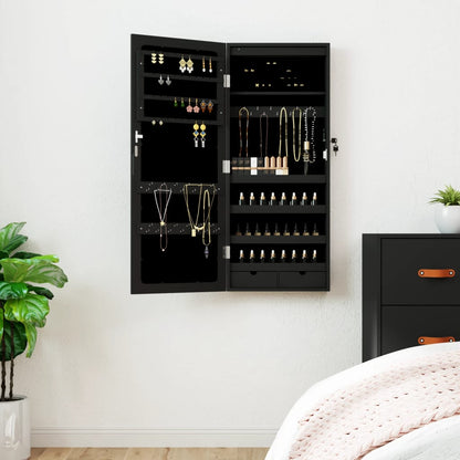 Spiegel-Schmuckschrank mit LED-Beleuchtung Wandmontage Schwarz - Pazzar.ch