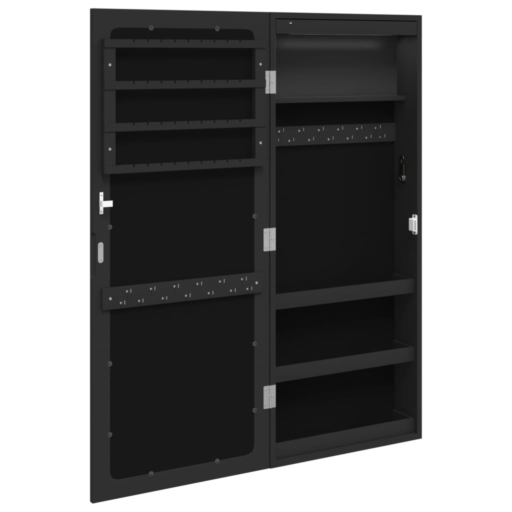 Spiegel-Schmuckschrank mit LED-Beleuchtung Wandmontage Schwarz - Pazzar.ch