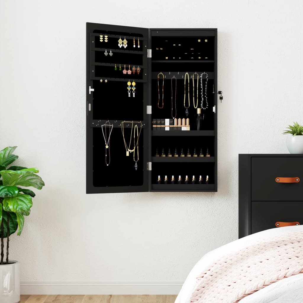 Spiegel-Schmuckschrank mit LED-Beleuchtung Wandmontage Schwarz - Pazzar.ch