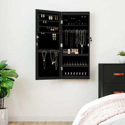Spiegel-Schmuckschrank mit LED-Beleuchtung Wandmontage Schwarz - Pazzar.ch