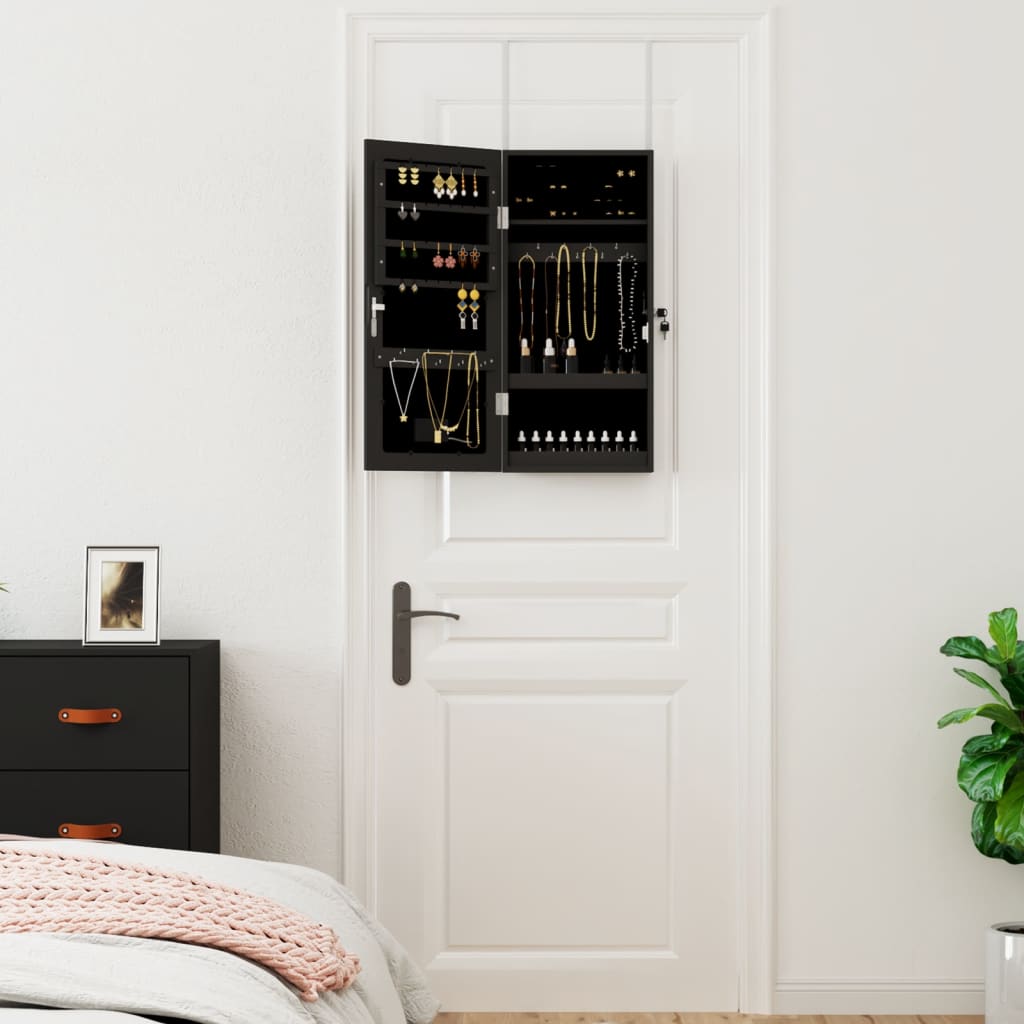 Spiegel-Schmuckschrank mit LED-Beleuchtung Wandmontage Schwarz - Pazzar.ch