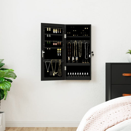 Spiegel-Schmuckschrank mit LED-Beleuchtung Wandmontage Schwarz - Pazzar.ch