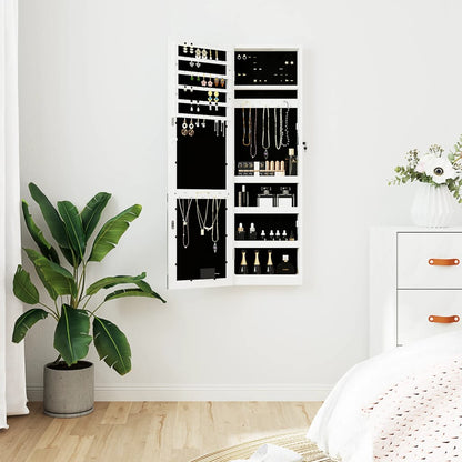 Spiegel-Schmuckschrank mit LED-Beleuchtung Wandmontage Weiß - Pazzar.ch