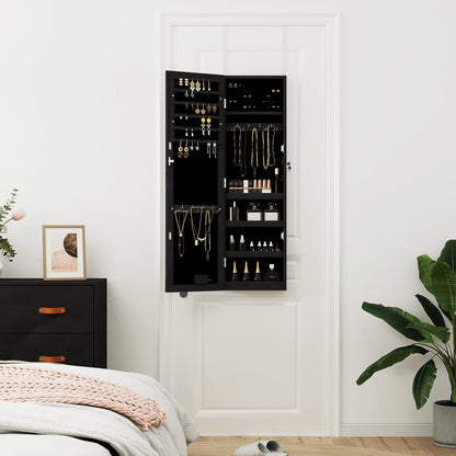 Spiegel-Schmuckschrank mit LED-Beleuchtung Wandmontage Schwarz - Pazzar.ch