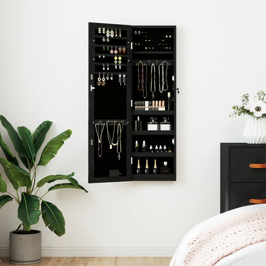 Spiegel-Schmuckschrank mit LED-Beleuchtung Wandmontage Schwarz - Pazzar.ch