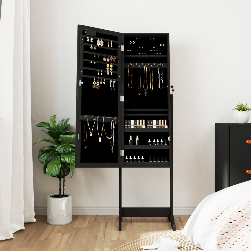 Schmuckschrank mit Spiegel &LED-Beleuchtung Freistehend Schwarz - Pazzar.ch