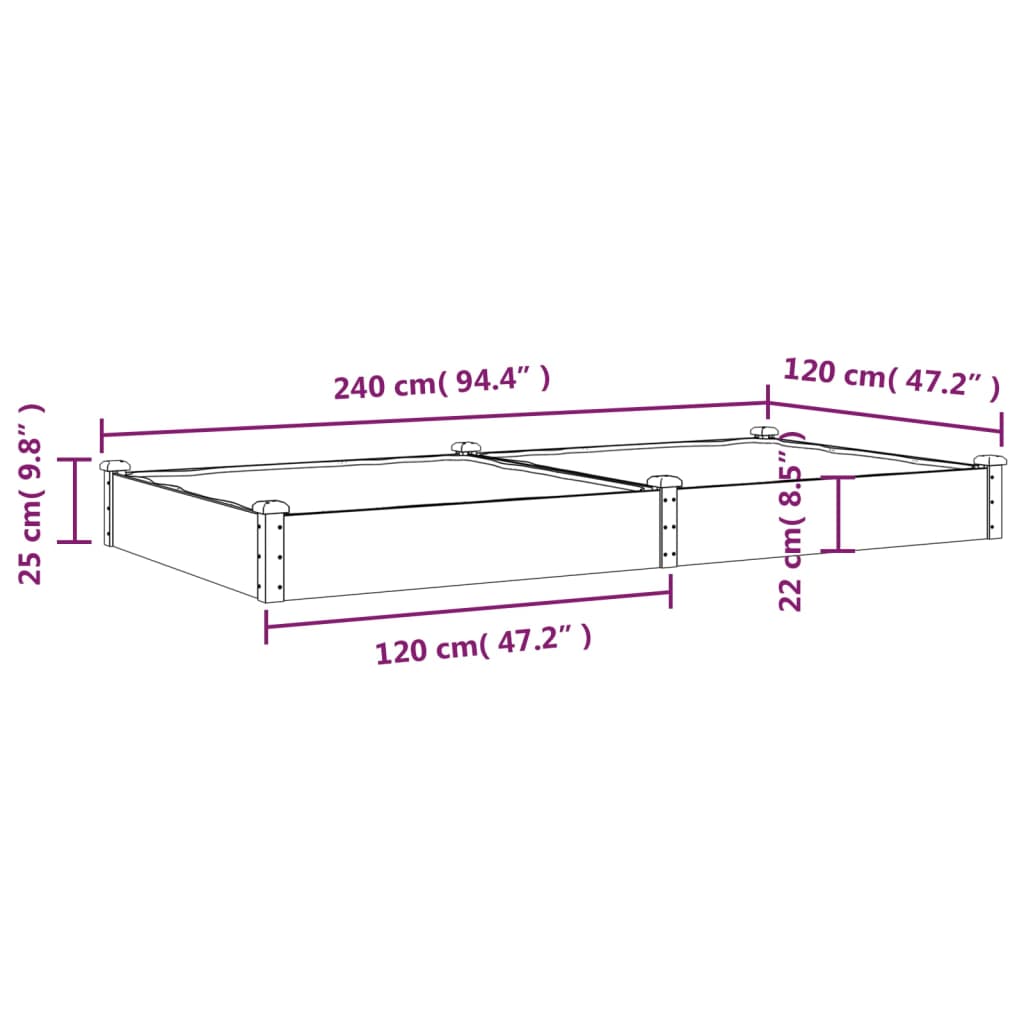 Hochbeet mit Einsatz Grau 240x120x25 cm Massivholz Tanne - Pazzar.ch