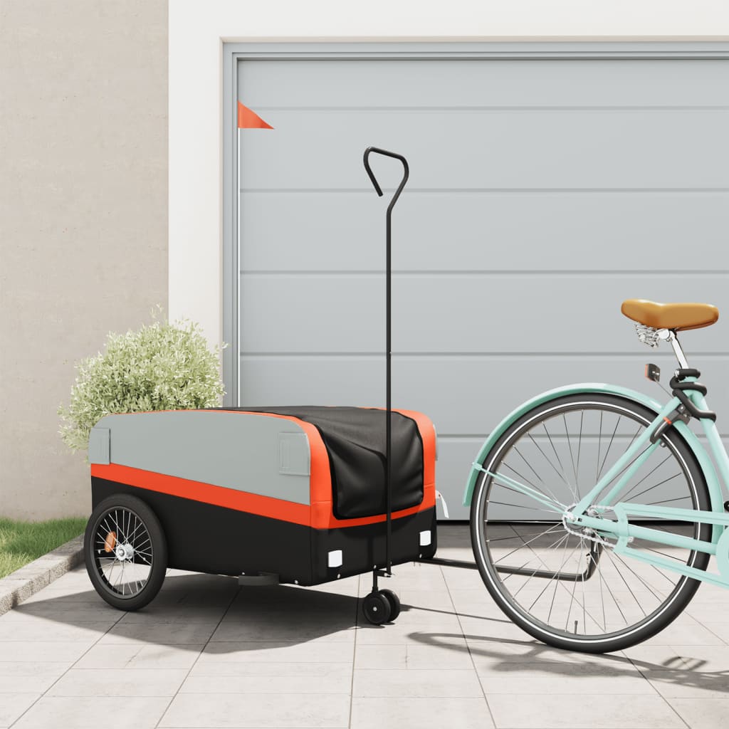 Fahrradanhänger Schwarz und Orange 45 kg Eisen - Pazzar.ch