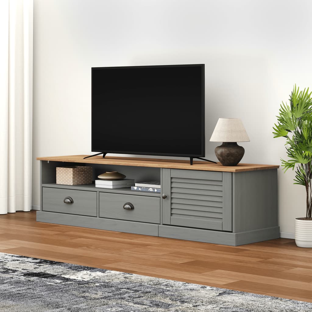 TV-Schrank VIGO Grau 156x40x40 cm Massivholz Kiefer - Pazzar.ch