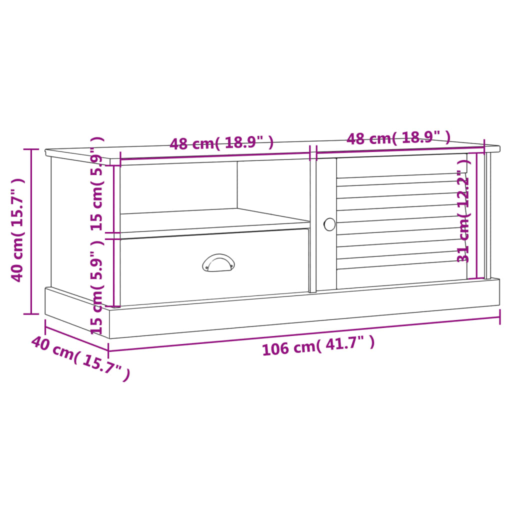 TV-Schrank VIGO Weiß 106x40x40 cm Massivholz Kiefer - Pazzar.ch